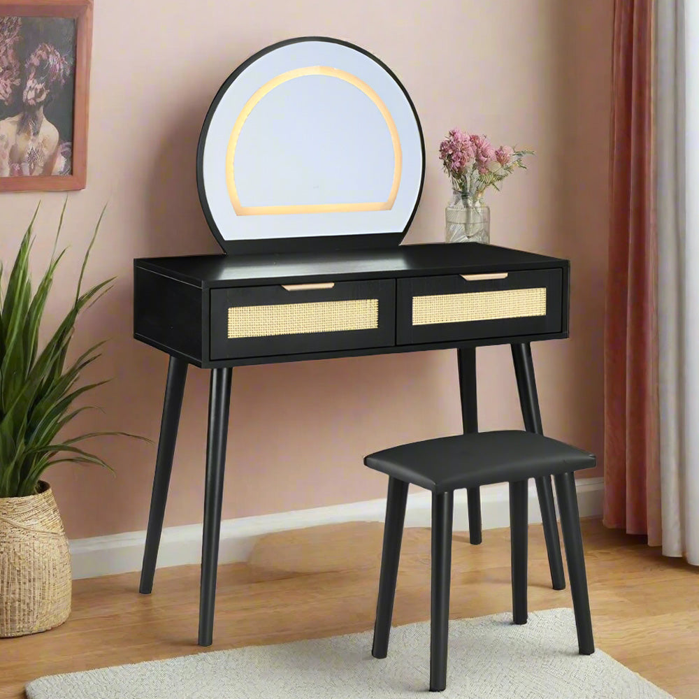 Boho Dressing Table and Stool Set With Led Mirror – Furniture Maxi
