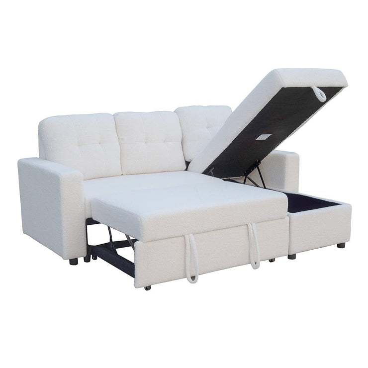 Avery Boucle Reversible Corner Sofa Bed With Storage Chaise In White