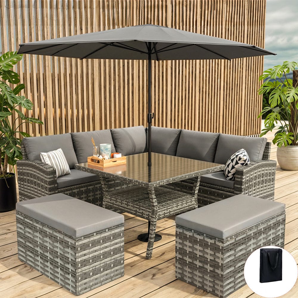 garden patio set with umbrella Rosen 9 Seater Rattan Garden Furniture Cube Dining Set With Parasol Op – Furniture Maxi