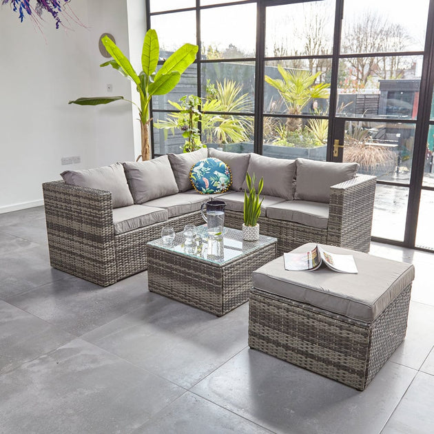 Lindfield rattan 6 seater rectangular sale garden furniture set in grey