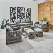 Lotus 9 Seater Rattan Garden Furniture Recliner Cube Sofa Set In Grey