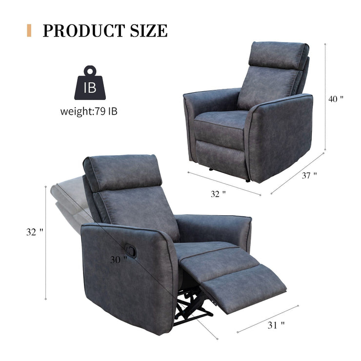 Leathaire Grey Manual Recliner Sofa / Armchair Set