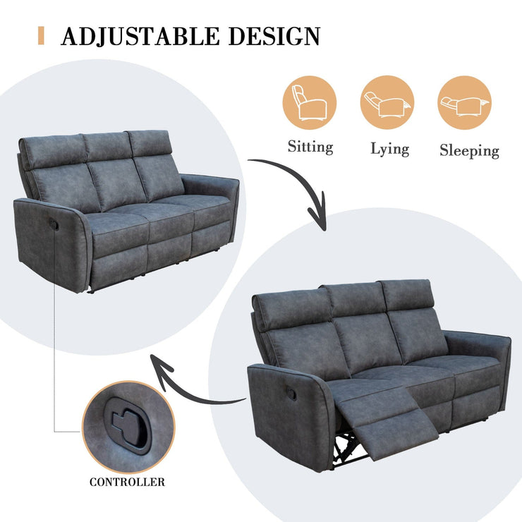 Leathaire Grey Manual Recliner Sofa / Armchair Set