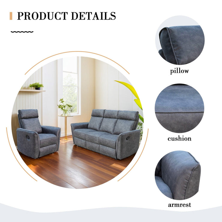 Leathaire Grey Manual Recliner Sofa / Armchair Set