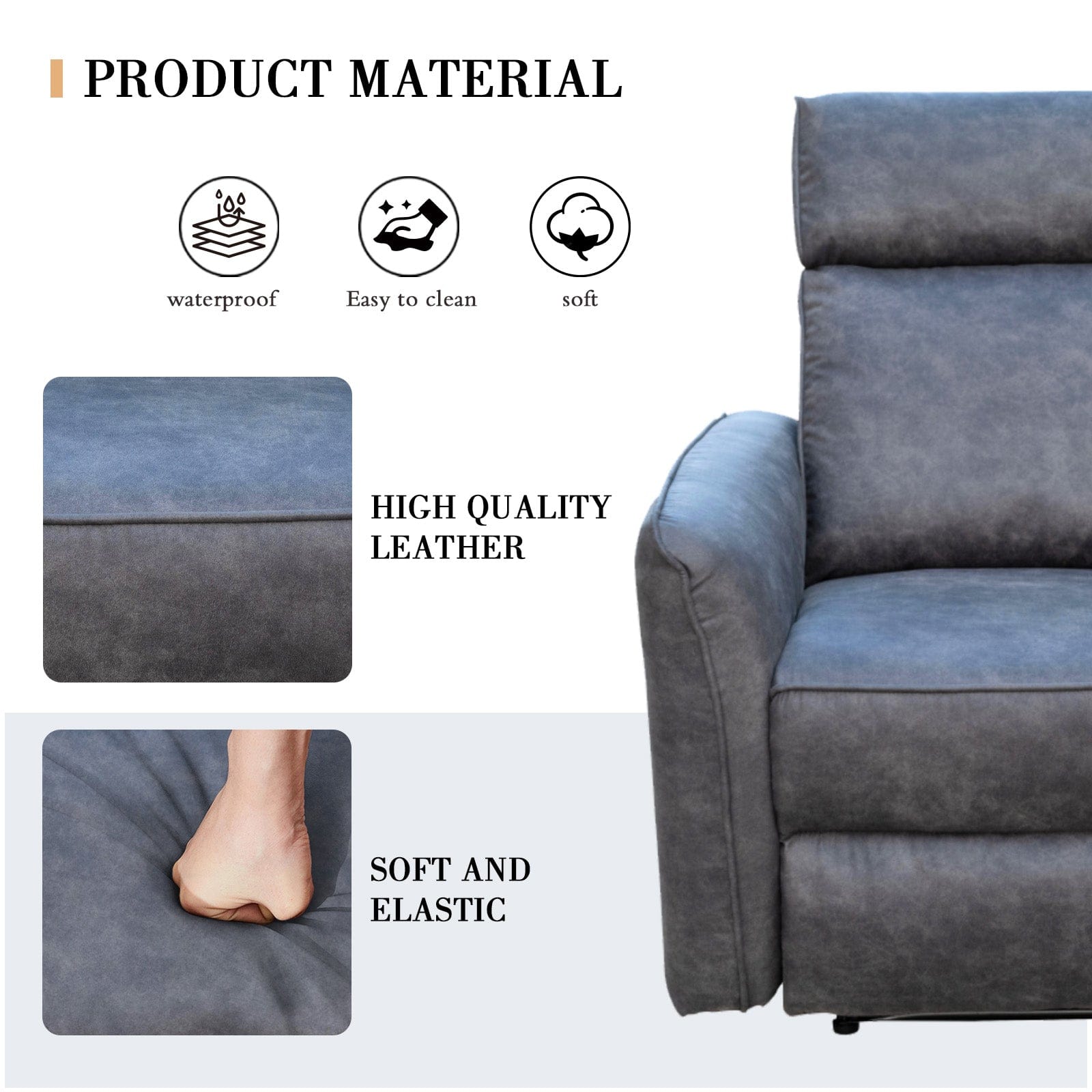 Leathaire Grey Manual Recliner Sofa / Armchair Set