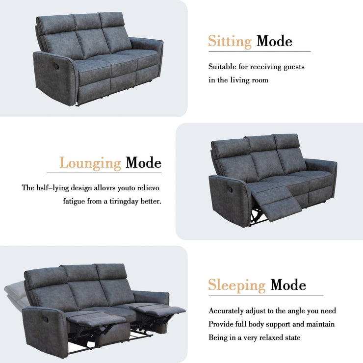 Leathaire Grey Manual Recliner Sofa / Armchair Set