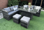 Lotus Outdoor 8 Seater Rattan Garden Sofa with Fire Pit Or Lift Up Table Set