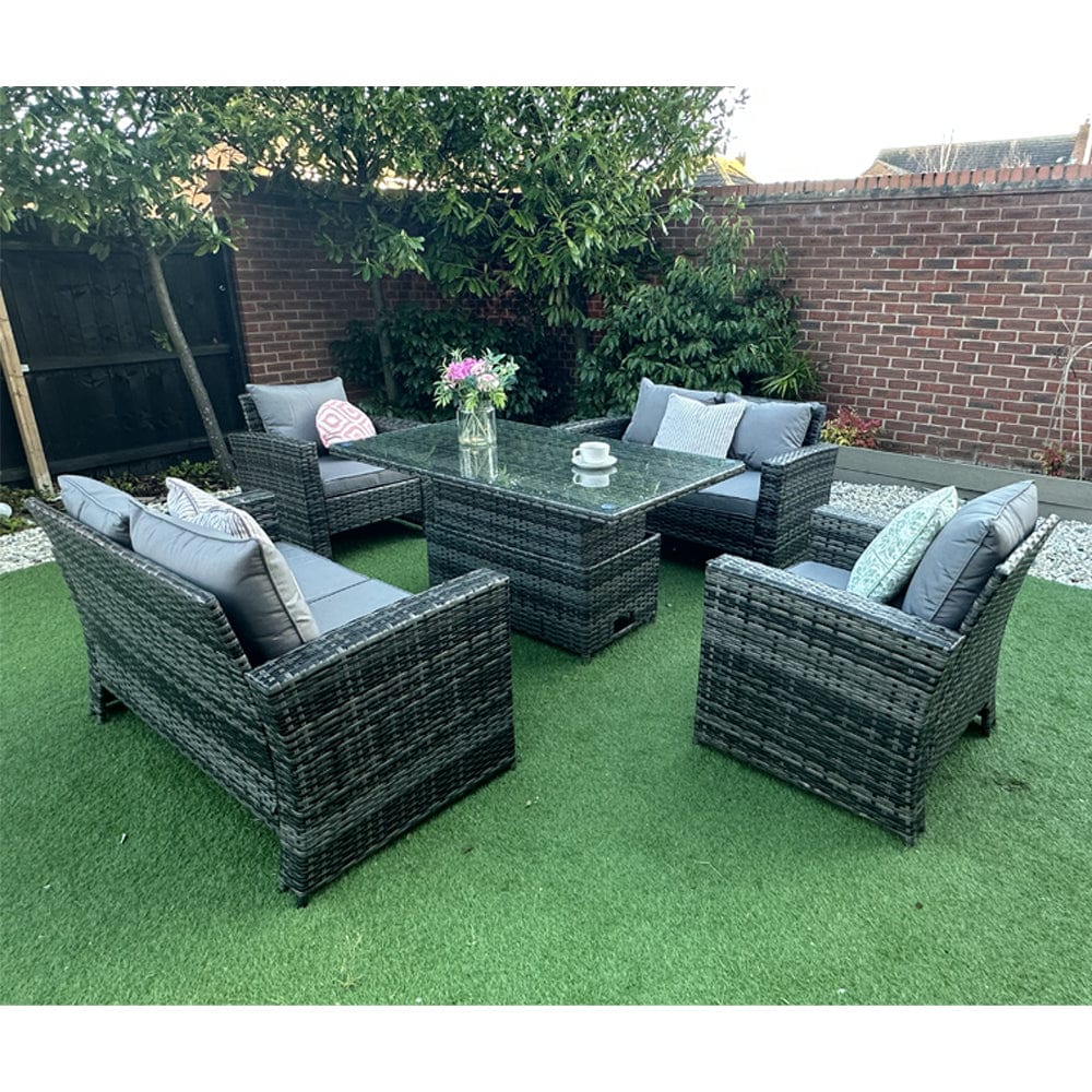 Outdoor Garden 6 Seater Rattan Seater Sofa Set With Lift Up Dining Table