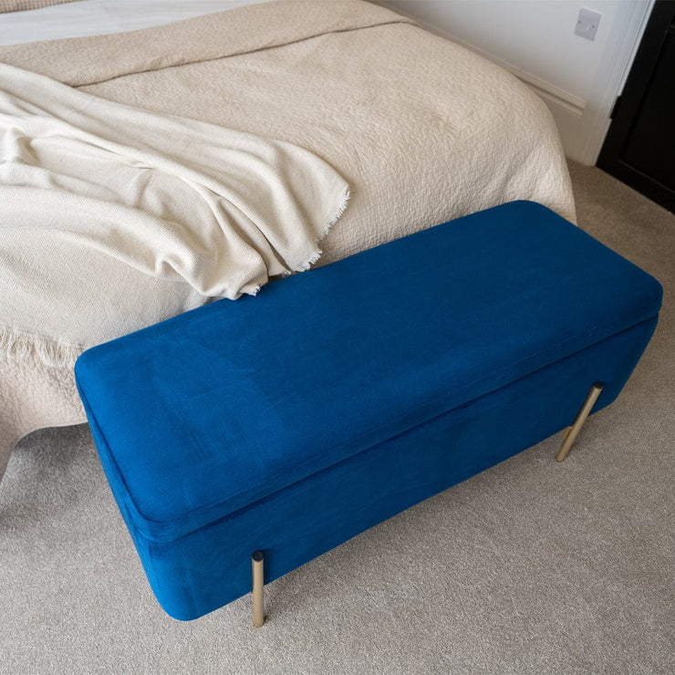 Velvet Storage Ottoman With Brushed Gold Legs