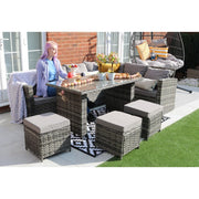 Rosen 9 Seater Rattan Garden Furniture Right Facing Corner Sofa Dining Set In Grey