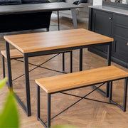 Belluno Industrial Style Dining Table Set with 2 Benches