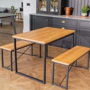 Belluno Industrial Style Dining Table Set with 2 Benches