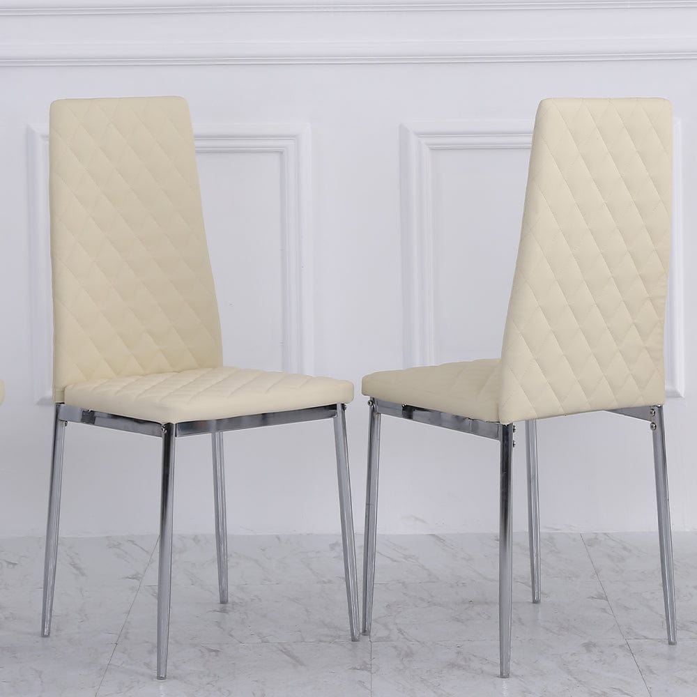 Set Of 4 Orsa Faux Leather Dining Chairs With Chrome Legs In Cream