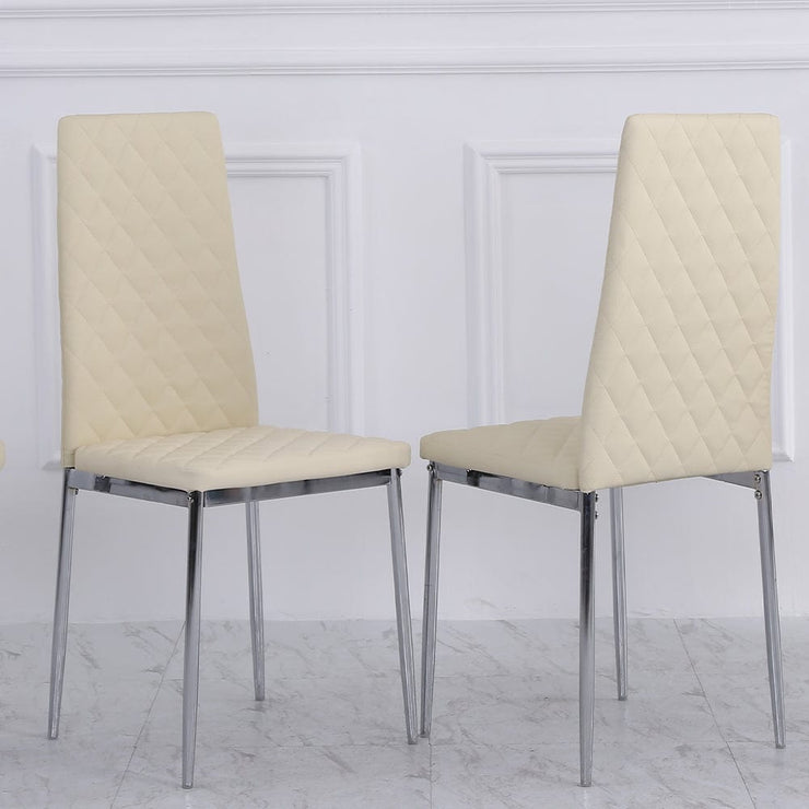 Set Of 4 Orsa Faux Leather Dining Chairs With Chrome Legs In Cream
