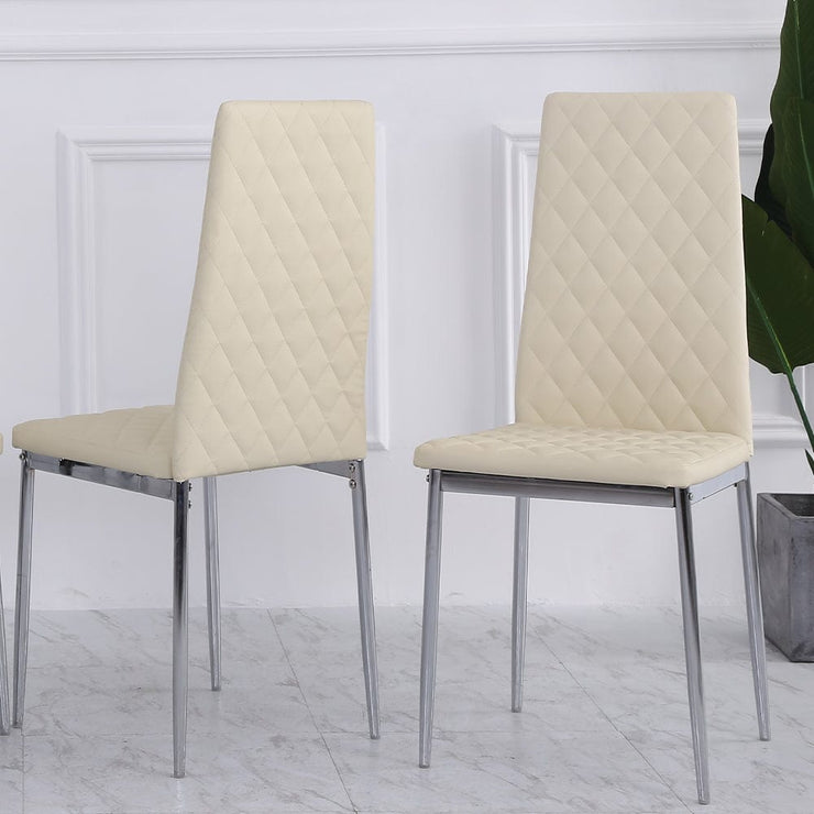 Set Of 4 Orsa Faux Leather Dining Chairs With Chrome Legs In Cream