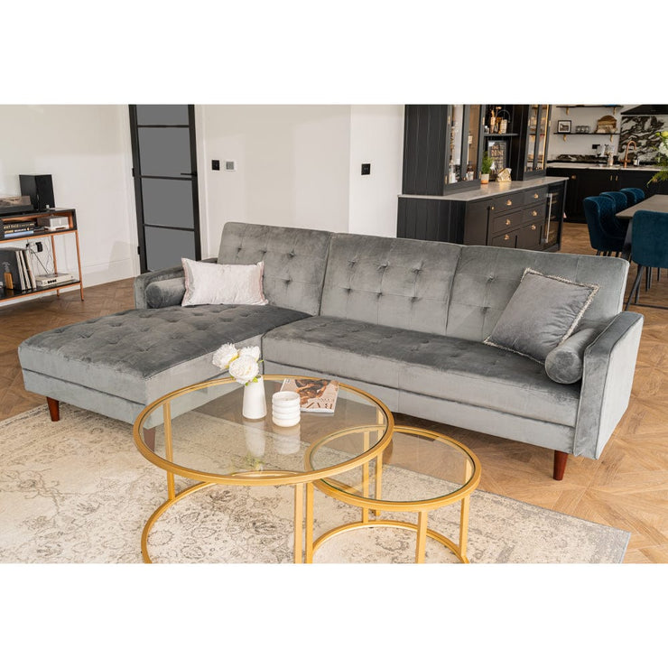 Avery Chaise End Velvet Corner Sofa In Grey