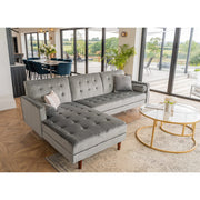 Avery Chaise End Velvet Corner Sofa In Grey