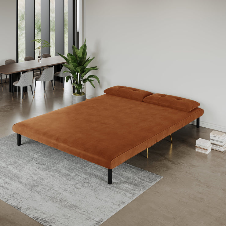 Jola Velvet Foldable Sofa Bed with Metal Legs and Pillow