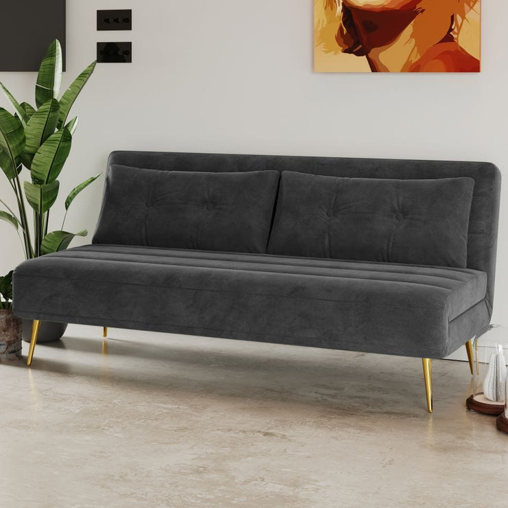 Jola Large Velvet Foldable 2 Seater Sofa Bed with Pillows