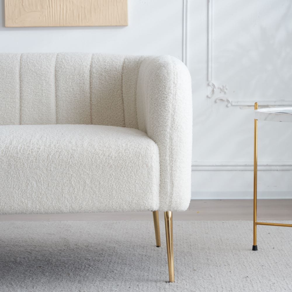 Russell Boucle Two Seater Sofa In White Teddy Fabric