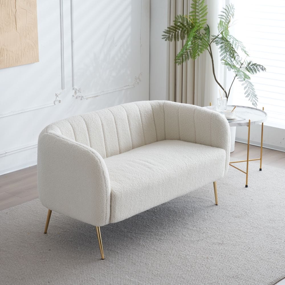 Russell Boucle Two Seater Sofa In White Teddy Fabric
