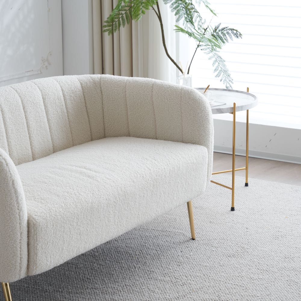 Russell Boucle Two Seater Sofa In White Teddy Fabric