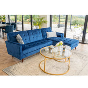 Avery Chaise End Velvet Corner Sofa In Blue