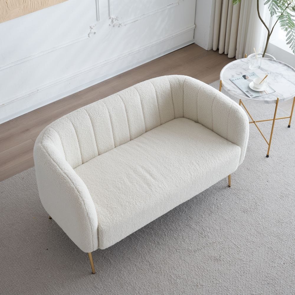 Russell Boucle Two Seater Sofa In White Teddy Fabric