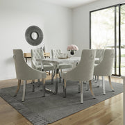 Etta White Marbled Effect Trestle Dining Table Set with 6 Velvet Button Back Chairs