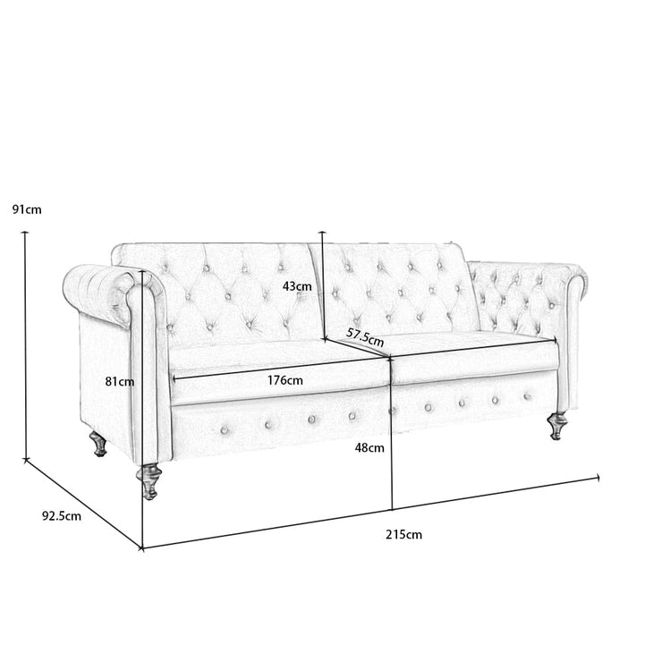 Toronto 3 Seater Chesterfield Style Velvet Sofa Bed In Grey