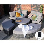 Cannes Garden Rattan 8 Seater Day Bed with Liftup Table Dining Set in Grey