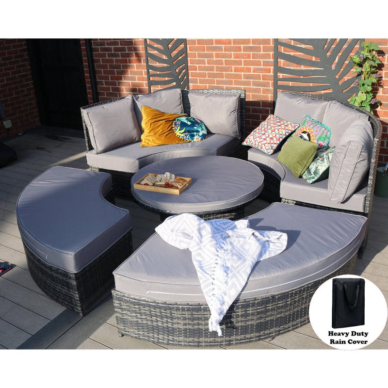 Rosen Rattan Garden Furniture 9 Seater Corner Sofa Rising Table Storage Bench Sets in Grey