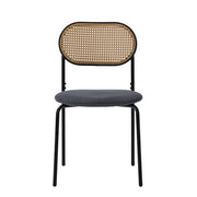 Set Of 2 Boho Velvet Dining Chair With Rattan Backrest