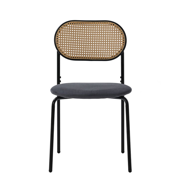 Set Of 2 Boho Velvet Dining Chair With Rattan Backrest