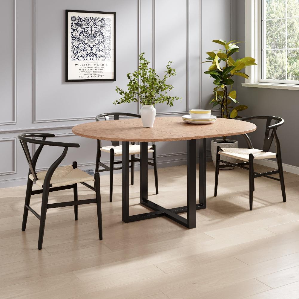 Belluno Industrial Style 160cm Round Extending Dining Table With 2/4 D