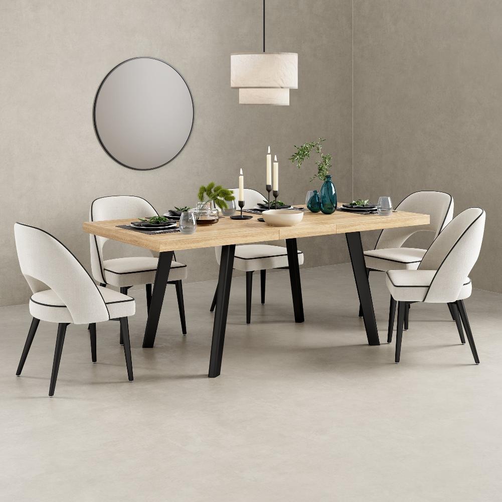 Belluno 4-6 Seater Oak 190CM Extending Dining Table With 4/6 Boucle Dining Chairs