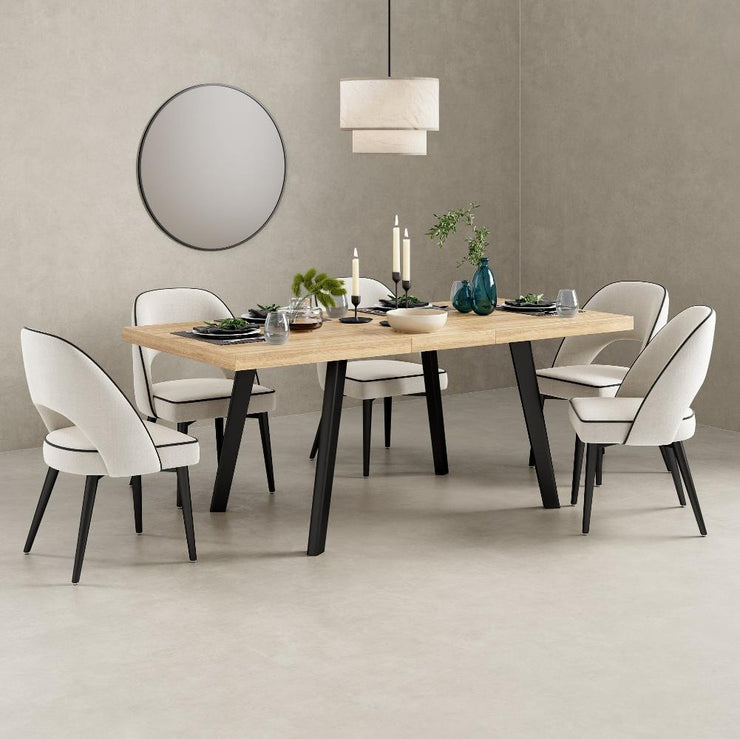 Belluno 4-6 Seater Oak 190CM Extending Dining Table With 4/6 Boucle Dining Chairs