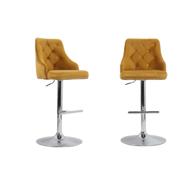 Set Of 2 Avers Velvet Height Adjustable Bar Stools Bar Chairs