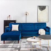 Avery Chaise End Velvet Corner Sofa In Blue