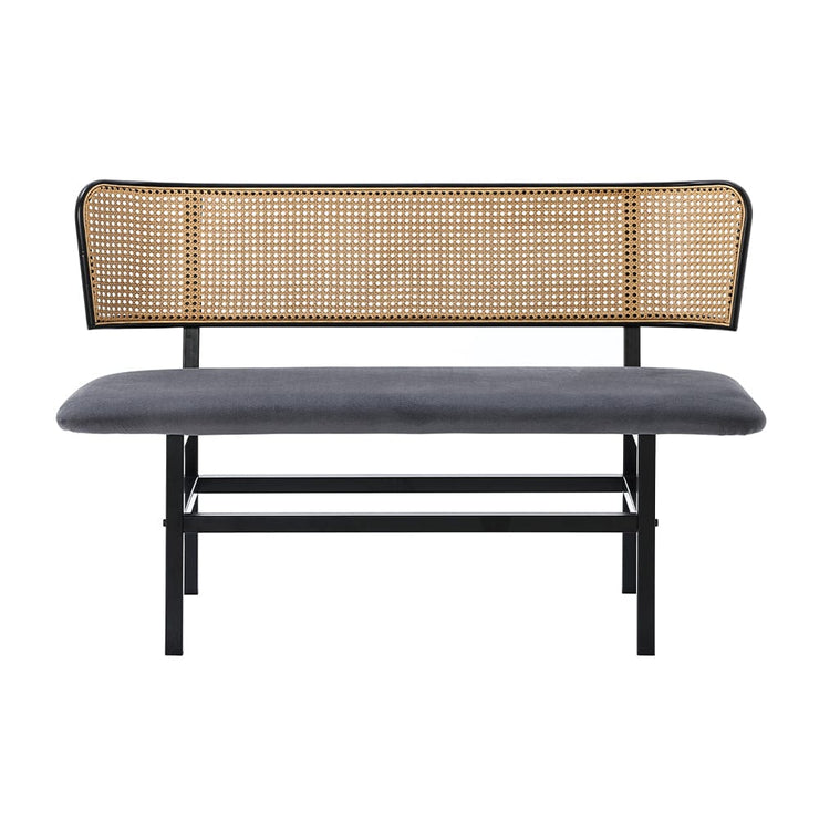 Boho Velvet Dining Bench With Rattan Backrest