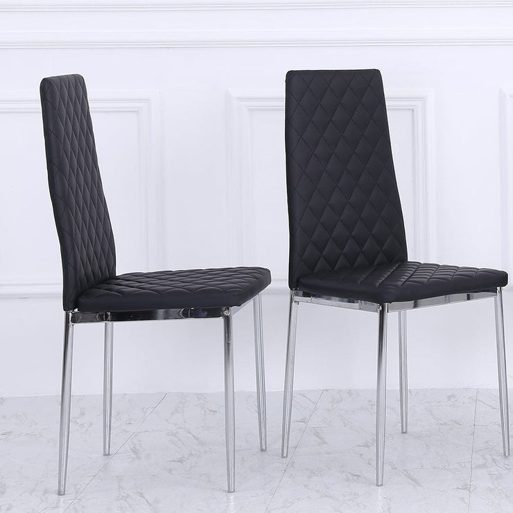Set Of 4 Orsa Faux Leather Dining Chairs With Chrome Legs In Black