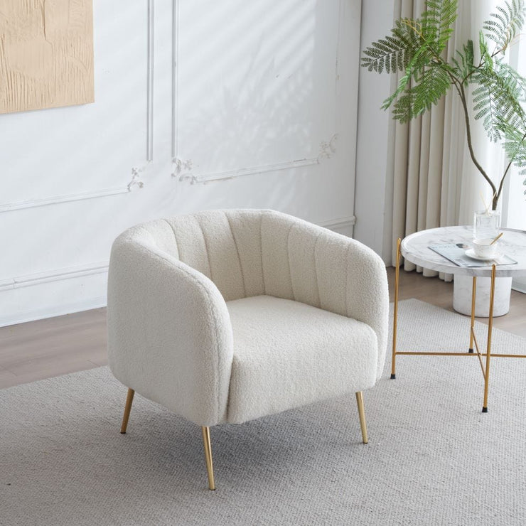 Russell Boucle Armchair Accent chair In White Teddy Fabric