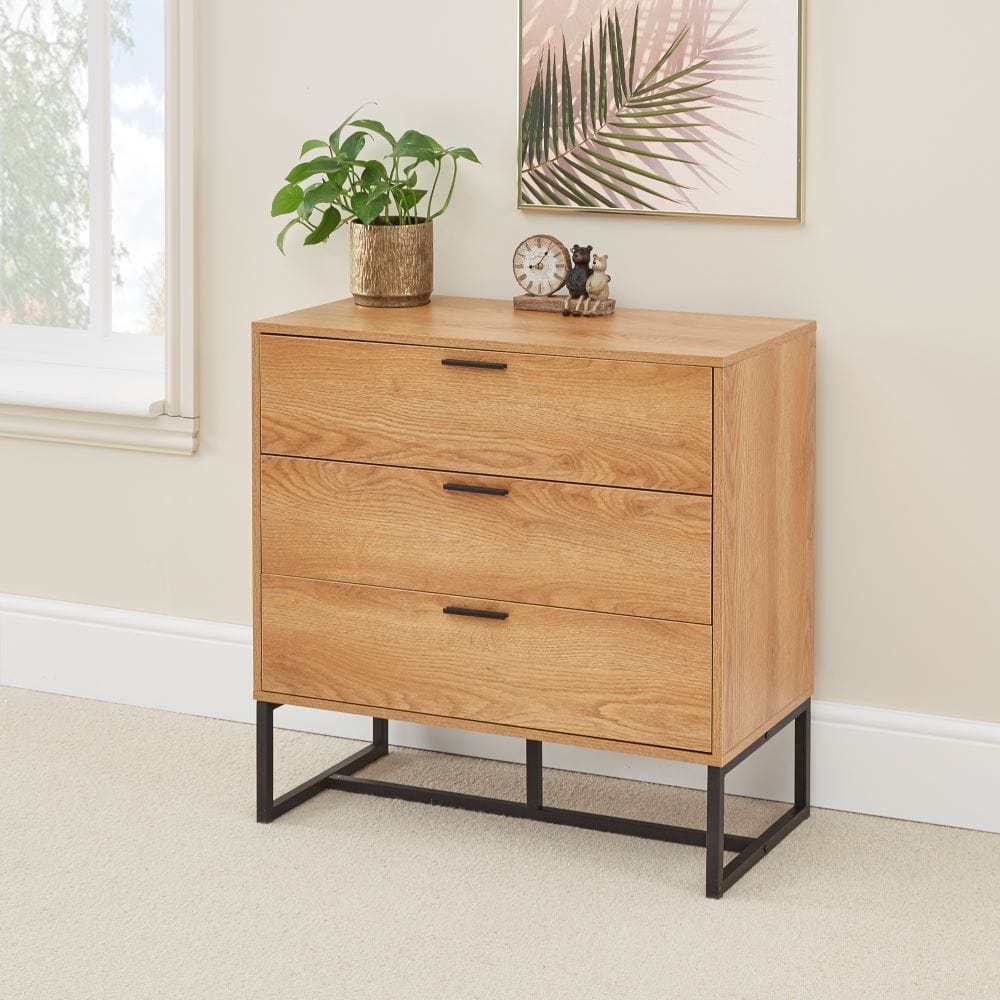 Belluno Industrial Style 3 Piece Bedroom Set With Chest and 2 Bedside Tables