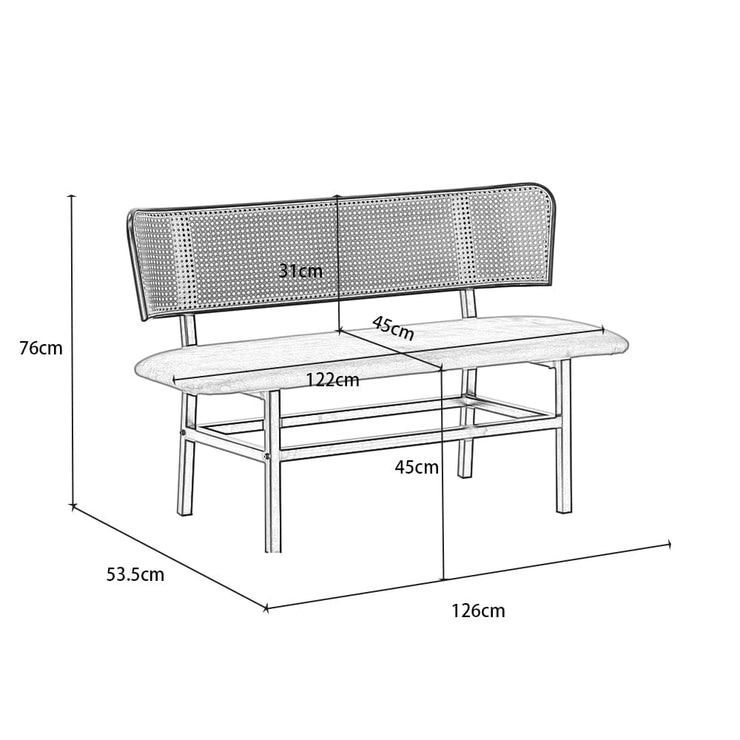 Boho Velvet Dining Bench With Rattan Backrest