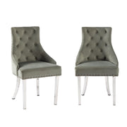 Set of 2 Avers Velvet Button Back Dining Chairs with Stainless Chrome Leg
