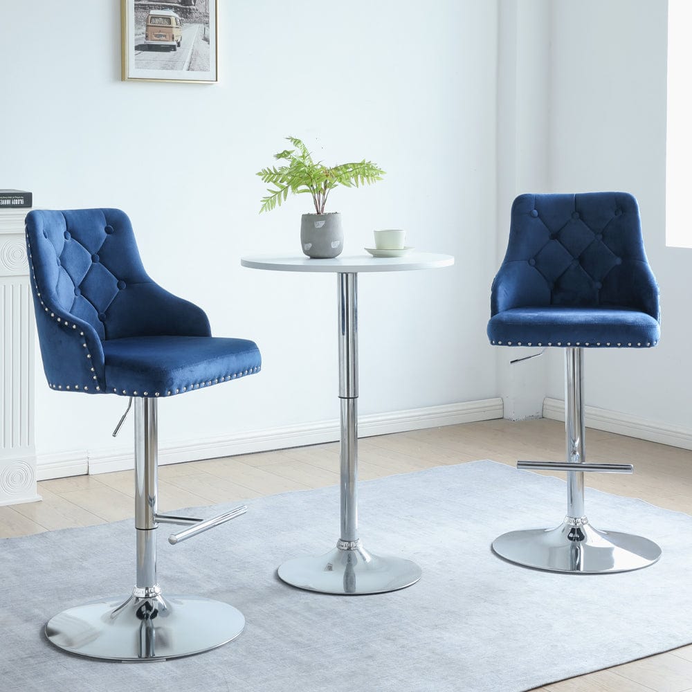 Tufted Royal Blue Bar Stools Set Of Velvet Bar Stools Height
