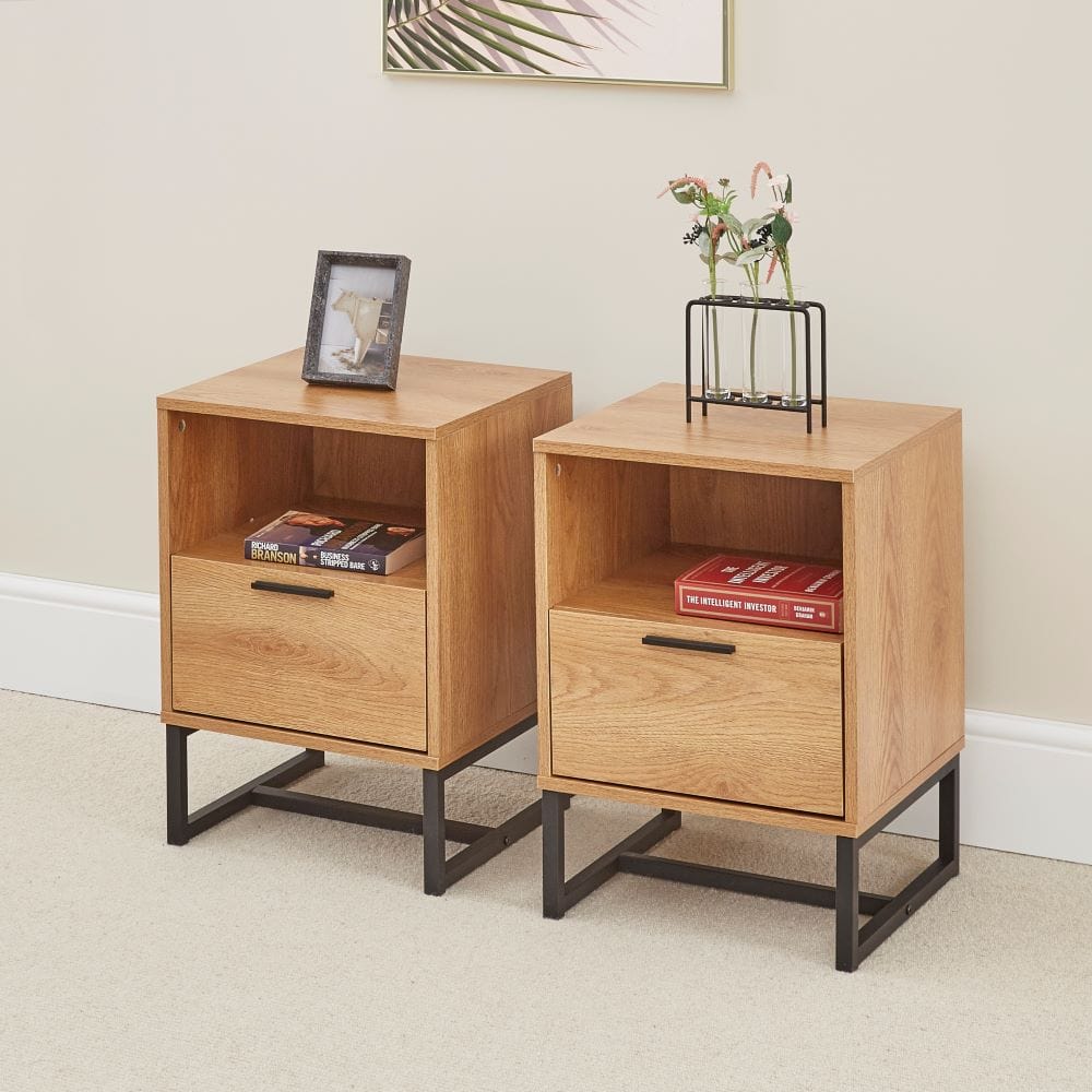 Belluno Industrial Style 3 Piece Bedroom Set With Chest and 2 Bedside Tables