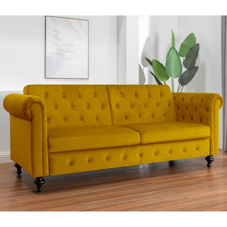 Toronto 3 Seater Chesterfield Style Velvet Sofa Bed In Mustard