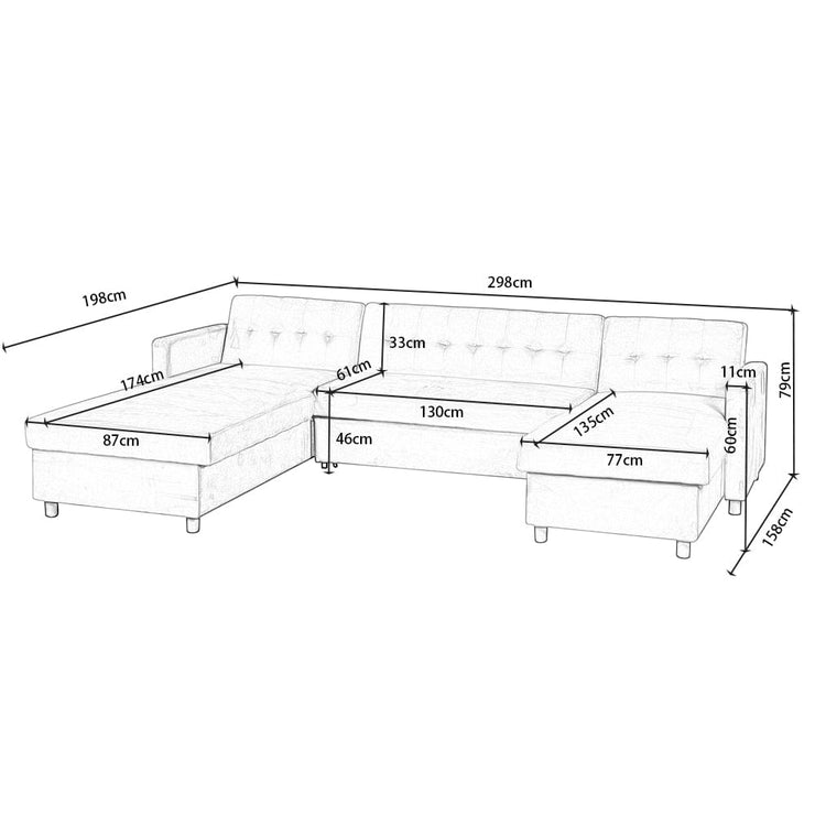 Avery Large U-Shape Storage Corner Sofa Bed With Ottoman