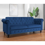 Toronto 3 Seater Chesterfield Style Velvet Sofa Bed In Blue